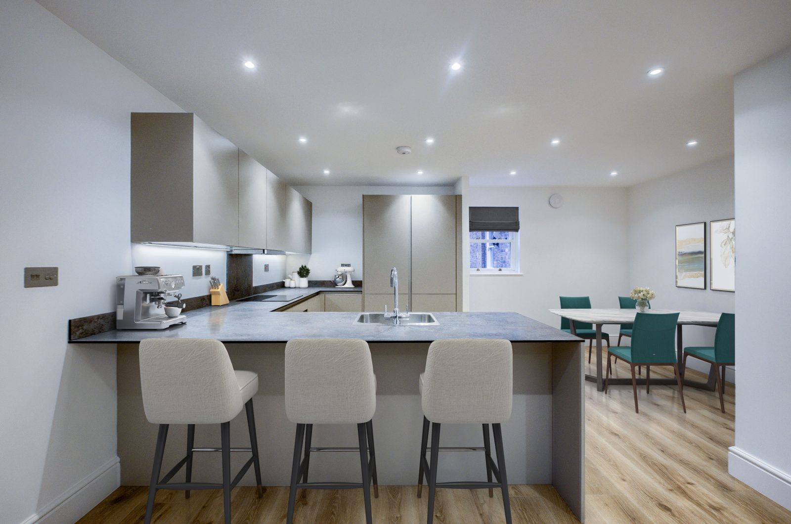 Elm Bank Project Modern open plan apartment kitchen in luxury apartments